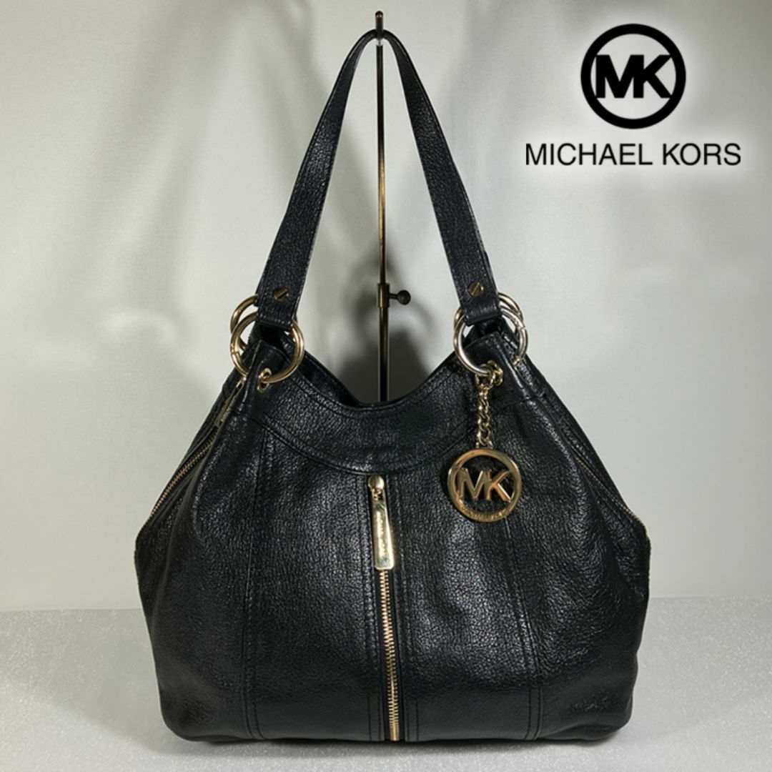 Michael Kors(マイケルコース)のマイケルコース しぼ革 MKロゴ 金具 ワンショルダー ハンドバッグ ブラック レディースのバッグ(ハンドバッグ)の商品写真