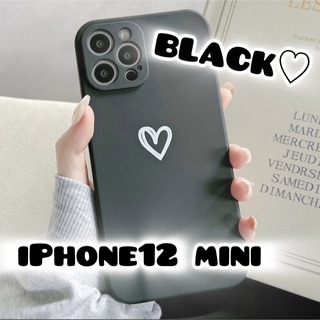アイフォーン(iPhone)の【iPhone12mini】iPhoneケース ブラック ハート 手書き 黒 (iPhoneケース)