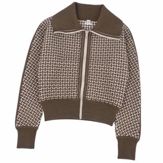 エルメス(Hermes)の極美品 エルメス HERMES ジャケット 22AW ブルゾン モザイク ニット ジップアップ ウール アウター レディース イタリア製 38(M相当) ブラウン/ホワイト(その他)