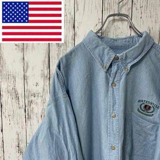 MUNSINGWEAR アメリカ古着 ビックサイズ長袖ワークシャツロゴ刺繍メンズ(シャツ)