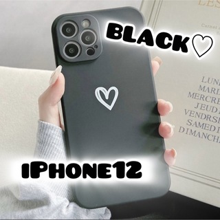 アイフォーン(iPhone)の【iPhone12】iPhoneケース ブラック ハート 手書き シンプル 黒 (iPhoneケース)