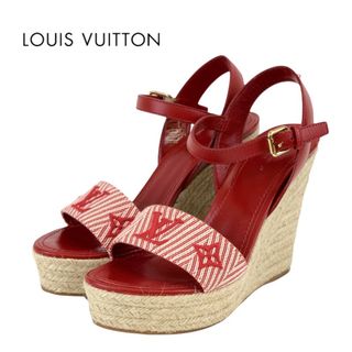 ルイヴィトン(LOUIS VUITTON)のルイヴィトン LOUIS VUITTON セイルアウェイライン サンダル 靴 シューズ キャンバス レザー レッド ウェッジソール エスパドリーユ モノグラム(サンダル)