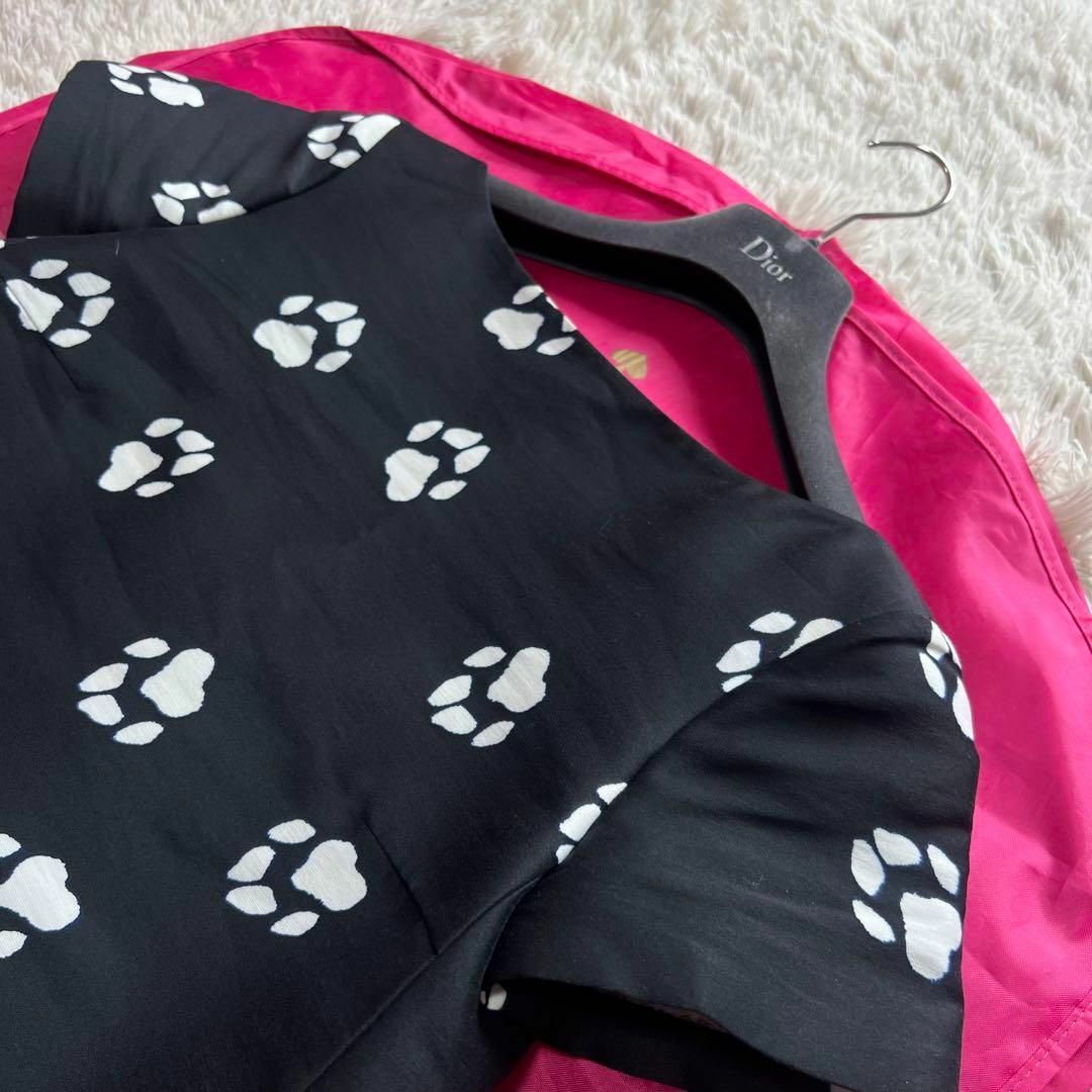 美品】kate spade 総柄ワンピース ブラック 半袖 背中開き 0 美品】kate spade 総柄ワンピース ブラック 半袖 背中開き 0