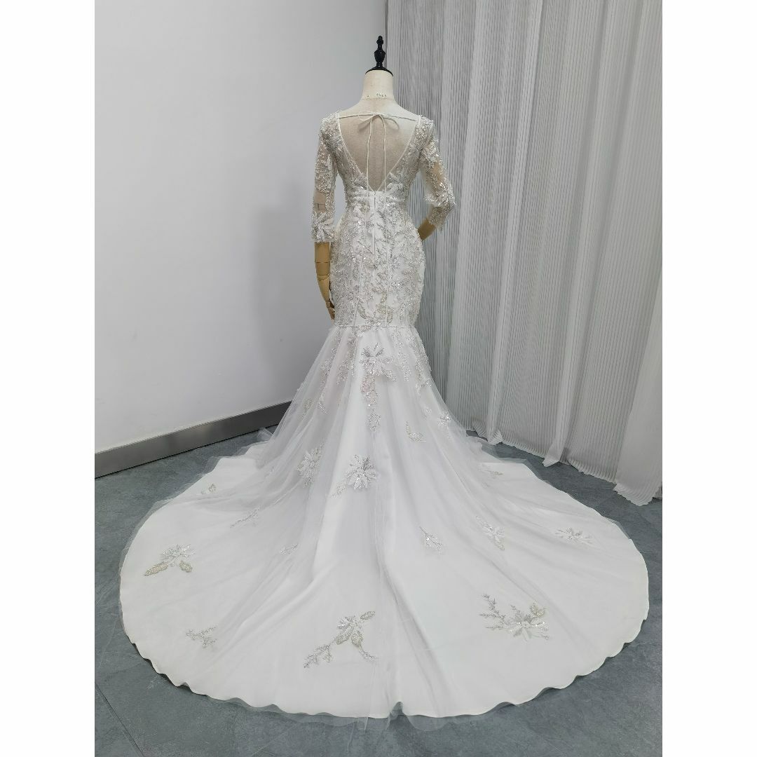 華やか ウェディングドレス キラキラ 3D立体レース刺繍 マーメイドライン 七分 レディースのフォーマル/ドレス(ウェディングドレス)の商品写真