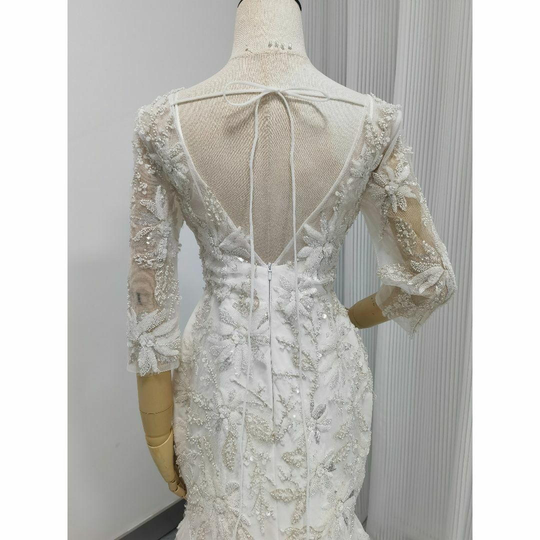 華やか ウェディングドレス キラキラ 3D立体レース刺繍 マーメイドライン 七分 レディースのフォーマル/ドレス(ウェディングドレス)の商品写真