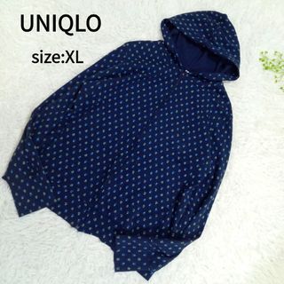 ユニクロ(UNIQLO)のUNIQLO　ユニクロ　大きいサイズ　花柄パーカー　ネイビー(パーカー)