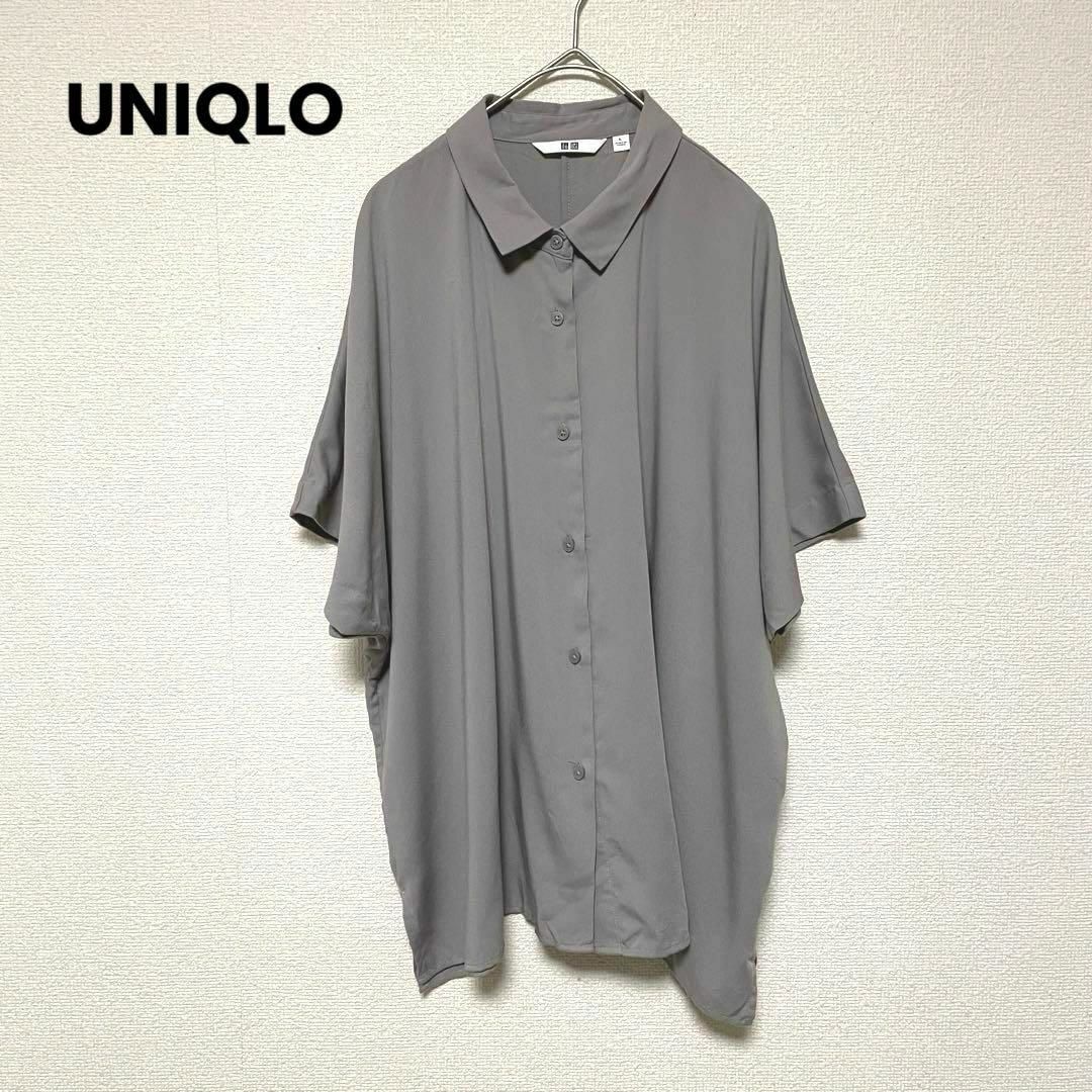 UNIQLO(ユニクロ)のxx6 ユニクロ UNIQLO/レーヨンブラウス/トップス/襟付き/グレー レディースのトップス(シャツ/ブラウス(半袖/袖なし))の商品写真