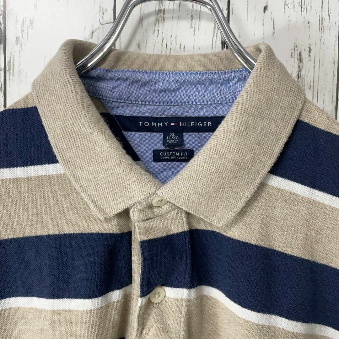 TOMMY HILFIGER(トミーヒルフィガー)のトミーヒルフィガー USA古着 ビッグサイズポロシャツ 半袖 ボーダー 茶メンズ メンズのトップス(ポロシャツ)の商品写真