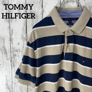 トミーヒルフィガー(TOMMY HILFIGER)のトミーヒルフィガー USA古着 ビッグサイズポロシャツ 半袖 ボーダー 茶メンズ(ポロシャツ)