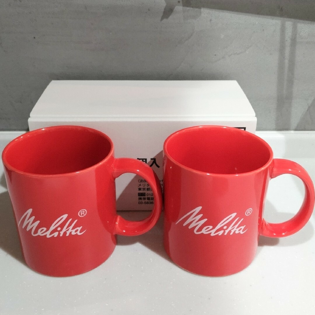 メリタ　マグカップ　4個セット　新品未使用❢　赤マグ　melitta　ノベルティ インテリア/住まい/日用品のキッチン/食器(グラス/カップ)の商品写真