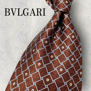 ブルガリ(BVLGARI)の美品 BVLGARI ブルガリ セッテピエゲ 格子柄 ドット ネクタイ ブラウン(ネクタイ)
