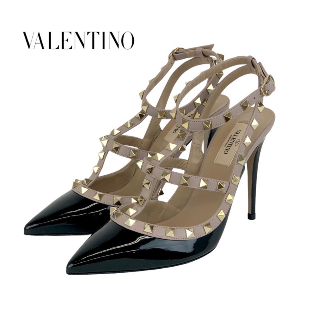 VALENTINO(ヴァレンティノ)のヴァレンティノ VALENTINO パンプス 靴 シューズ パテント レザー ブラック ピンクベージュ ゴールド 未使用 ロックスタッズ サンダル パーティーシューズ レディースの靴/シューズ(ハイヒール/パンプス)の商品写真