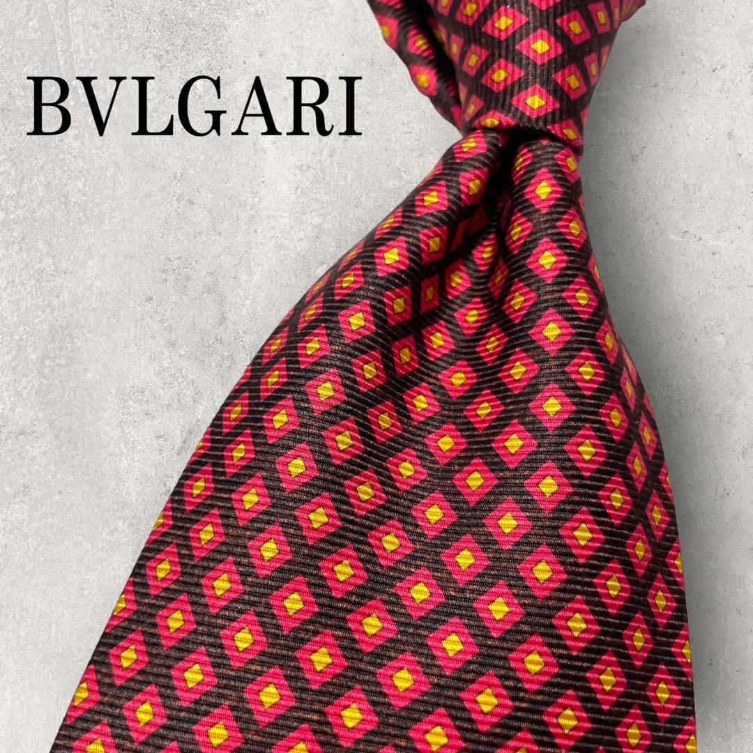 BVLGARI(ブルガリ)の美品 BVLGARI ブルガリ セッテピエゲ 格子柄 ドット柄 ネクタイ レッド メンズのファッション小物(ネクタイ)の商品写真