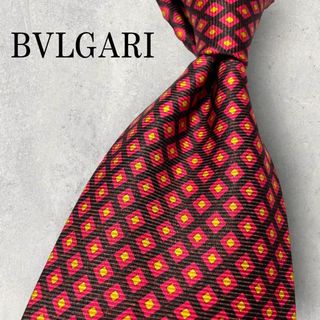 ブルガリ(BVLGARI)の美品 BVLGARI ブルガリ セッテピエゲ 格子柄 ドット柄 ネクタイ レッド(ネクタイ)