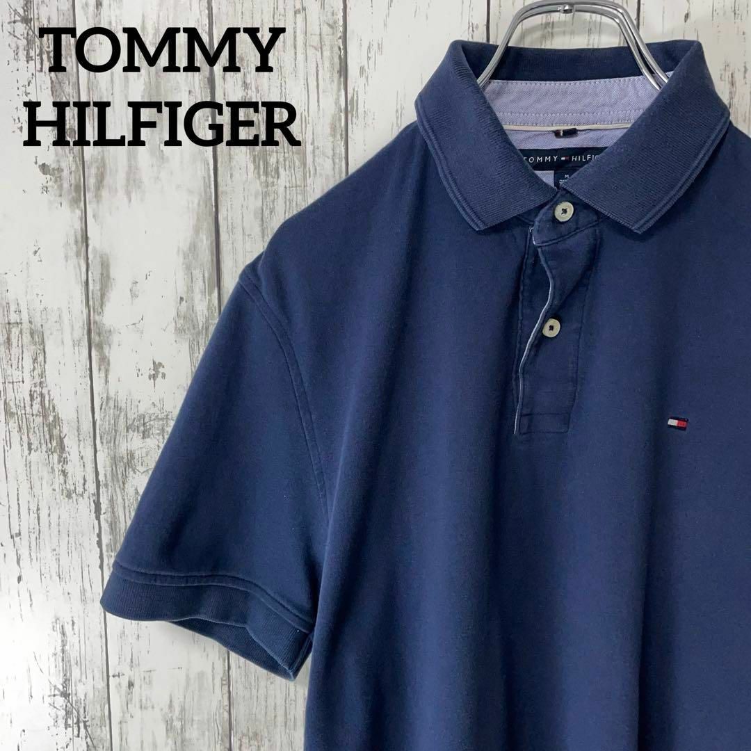 TOMMY HILFIGER(トミーヒルフィガー)のトミーヒルフィガー USA古着 ポロシャツ 半袖 ワンポイントロゴ刺繍 紺メンズ メンズのトップス(ポロシャツ)の商品写真