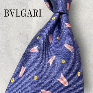 ブルガリ(BVLGARI)の美品 BVLGARI ブルガリ セッテピエゲ 紙飛行機 ネクタイ ネイビー 紺(ネクタイ)