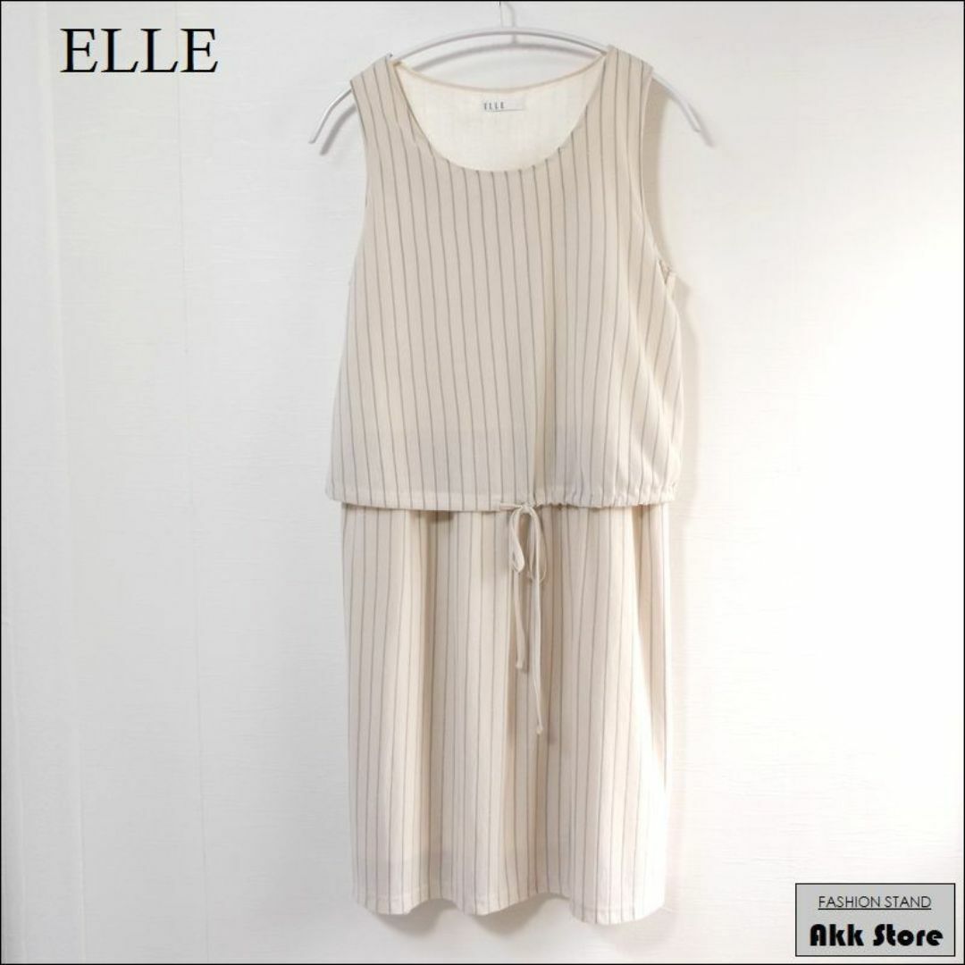 ELLE(エル)のELLE レディース ワンピース ノースリーブ ラメ ストライプ M レディースのワンピース(ひざ丈ワンピース)の商品写真