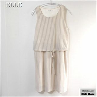 エル(ELLE)のELLE レディース ワンピース ノースリーブ ラメ ストライプ M(ひざ丈ワンピース)