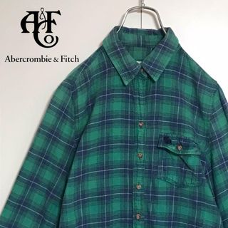 Abercrombie&Fitch - 【人気グリーン】アバクロンビー＆フィッチ　刺繍ロゴ入りチェックシャツ　K681