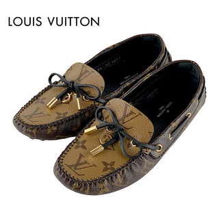 ルイヴィトン(LOUIS VUITTON)のルイヴィトン LOUIS VUITTON グロリアライン モノグラム フラットシューズ スリッポン 靴 シューズ レザー ブラウン 未使用 ドライビングシューズ ローファー リボン(スリッポン/モカシン)