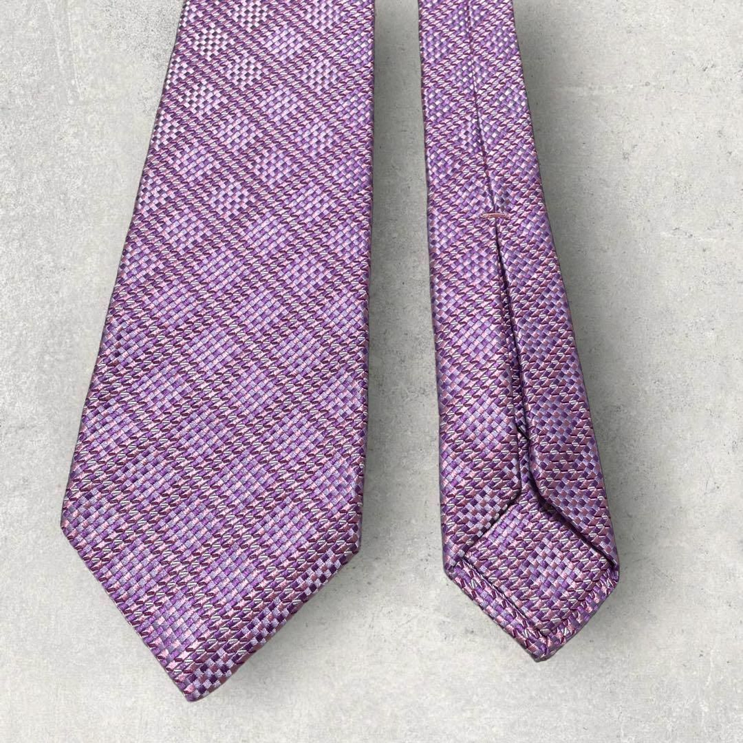 BVLGARI(ブルガリ)の美品 BVLGARI ジャガード ソリッドタイ チェック ネクタイ パープル 紫 メンズのファッション小物(ネクタイ)の商品写真