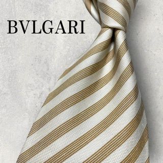 ブルガリ(BVLGARI)の美品 BVLGARI ブルガリ セッテピエゲ ストライプ ネクタイ ホワイト 茶(ネクタイ)