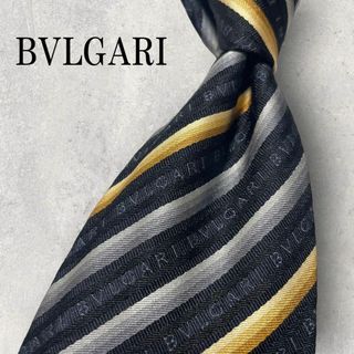 ブルガリ(BVLGARI)の美品 BVLGARI ジャガード ロゴグラム ロゴストライプ ネクタイ ブラック(ネクタイ)