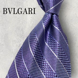 ブルガリ(BVLGARI)の美品 BVLGARI ブルガリジャガード ストライプ ネクタイ パープル 紫(ネクタイ)