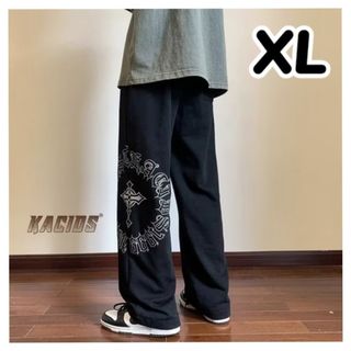 【残りわずか！】メンズ　黒　XL　クロスパンツ　ストレートパンツ　ヒップホップ(ワークパンツ/カーゴパンツ)