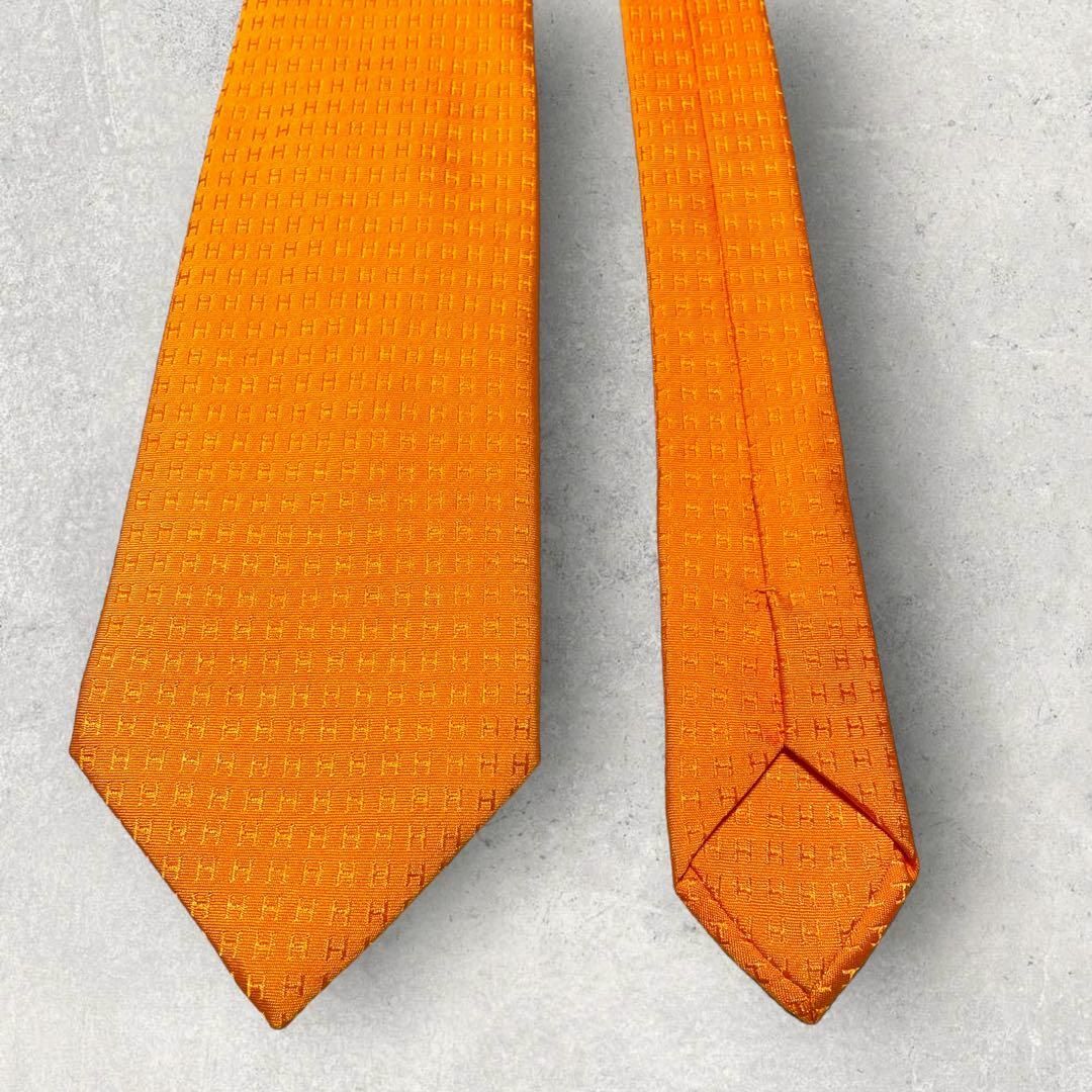 Hermes(エルメス)の極美品 HERMES エルメス ファソネ H柄 総柄 ネクタイ オレンジ メンズのファッション小物(ネクタイ)の商品写真