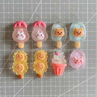 デコパーツ　ハンドメイド資材　動物　アイス　ソフトクリーム　うさぎ　くま　ピンク(各種パーツ)