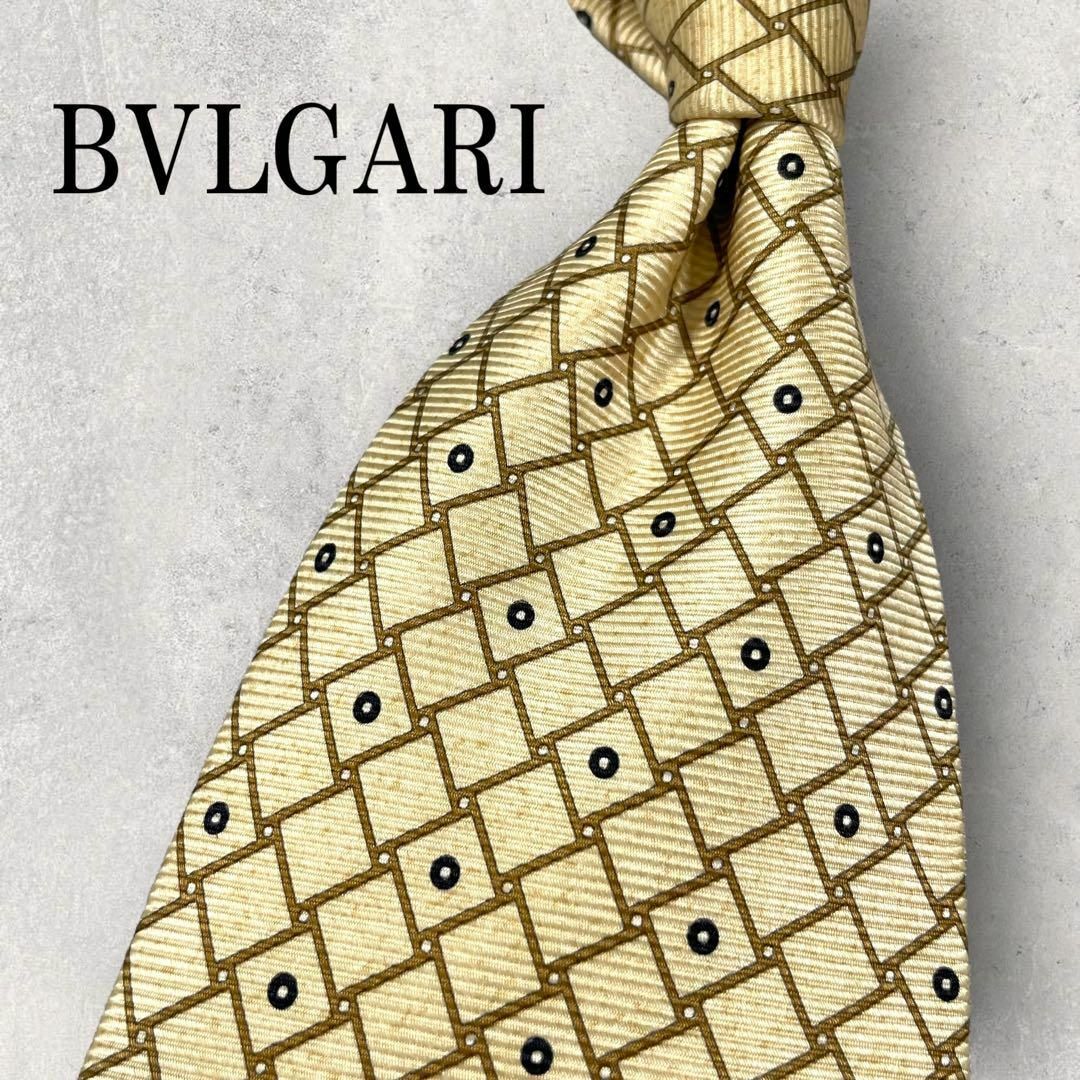 BVLGARI(ブルガリ)の美品 BVLGARI ブルガリ 格子柄 ドット柄 ネクタイ ベージュ メンズのファッション小物(ネクタイ)の商品写真