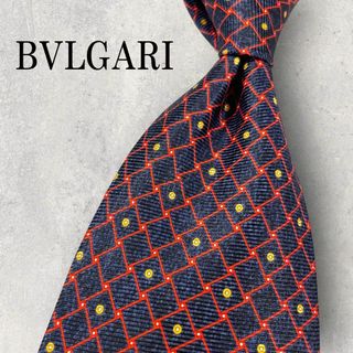 ブルガリ(BVLGARI)の美品 BVLGARI ブルガリ 格子柄 ドット柄 ネクタイ ネイビー 赤(ネクタイ)