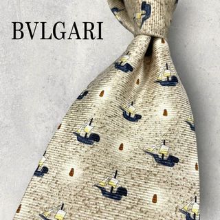 ブルガリ(BVLGARI)の美品 BVLGARI ブルガリ セッテピエゲ 舟柄 船 ネクタイ ベージュ 白(ネクタイ)