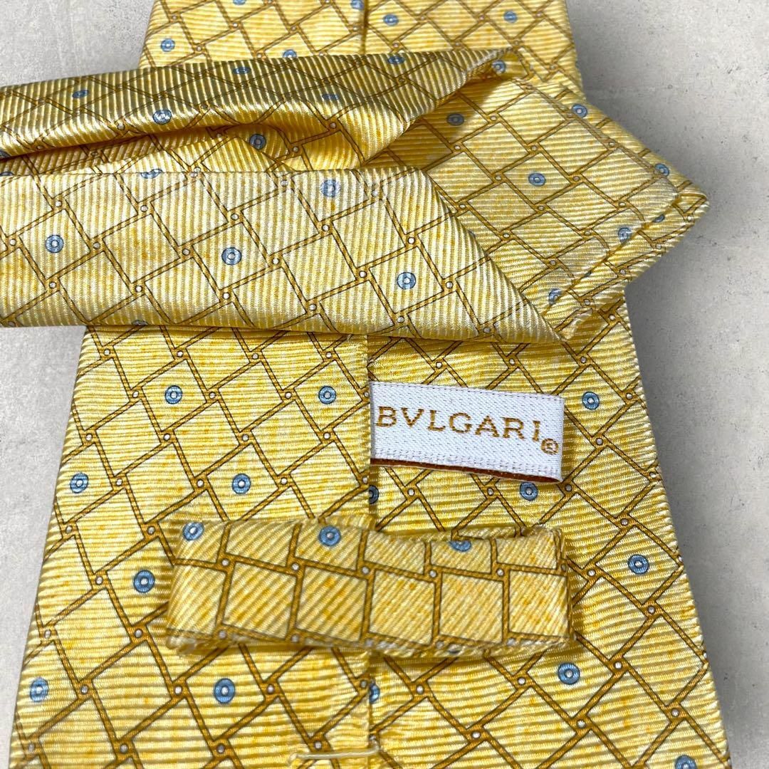 BVLGARI(ブルガリ)のBVLGARI ブルガリ セッテピエゲ 格子柄 ドット柄 ネクタイ イエロー 黄 メンズのファッション小物(ネクタイ)の商品写真