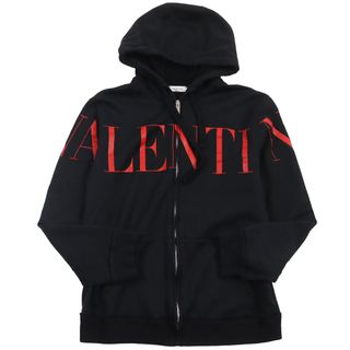 ヴァレンティノ(VALENTINO)の【ドンドン見直し】良品●VALENTINO ヴァレンティノ 2019年製 SV3MF05L5FQ ロゴプリント ジップアップ スウェット パーカー ブラック S イタリア製 正規品 メンズ(パーカー)