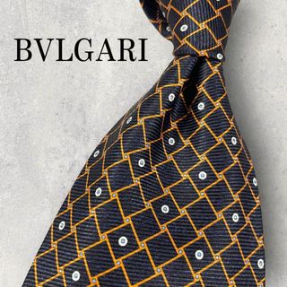 ブルガリ(BVLGARI)の美品 BVLGARI ブルガリ 格子柄 ドット柄 ネクタイ ネイビー 紺(ネクタイ)