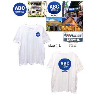 ヘインズ(Hanes)のHanes　80’S　青タグ　ABC STORES　Sステッチ　L　白　USA製(Tシャツ/カットソー(半袖/袖なし))