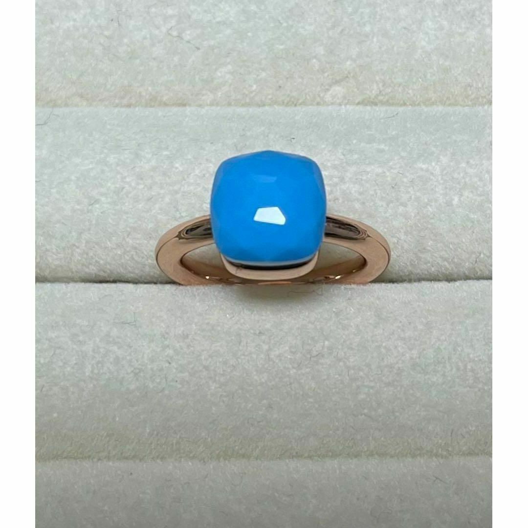 ブルー×ピンクゴールド11号キャンディーリングヌードリング ポメラート風♭ レディースのアクセサリー(リング(指輪))の商品写真