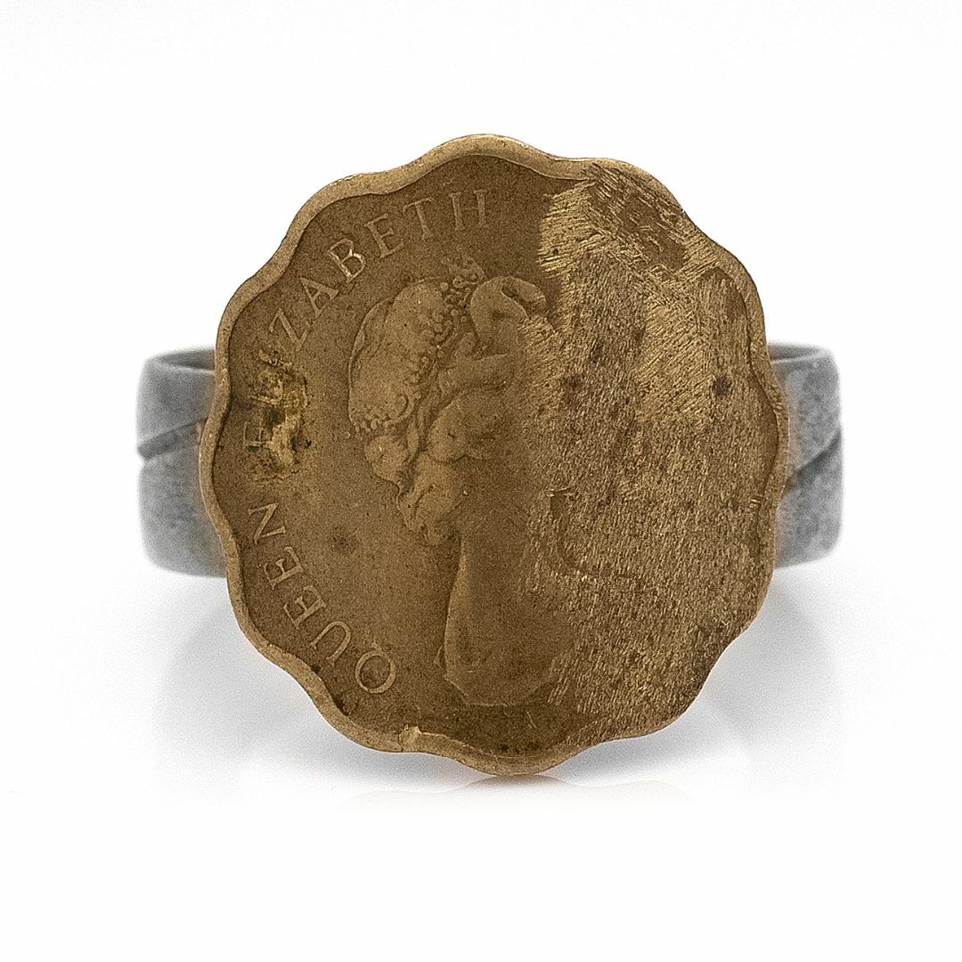 VINTAGE(ヴィンテージ)のイギリス ヴィンテージ エリザベス コイン リング 甲丸 平打ち 12号 太め メンズのアクセサリー(リング(指輪))の商品写真