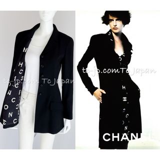 シャネル(CHANEL)のシャネル ジャケット CHANEL ヴィンテージ ブラック シルク100% 裏地 CCロゴ柄 貴重 超美品 36 長袖(テーラードジャケット)