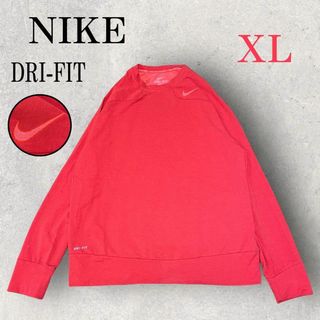 ナイキ(NIKE)の美品 NIKE ナイキ DRI-FIT 長袖 ロンT 刺繍ロゴ XL ピンク(Tシャツ/カットソー(七分/長袖))