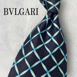 ブルガリ(BVLGARI)の美品 BVLGARI ブルガリ セッテピエゲ 格子柄 ネクタイ ネイビー 青(ネクタイ)