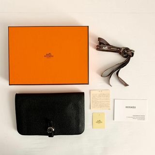 エルメス(Hermes)の極美品『エルメス』ドゴン デュオ GM 二つ折り長財布 ブラック クラッチバッグ(財布)