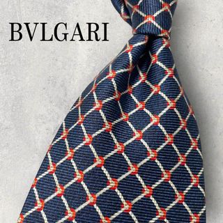 ブルガリ(BVLGARI)の美品 BVLGARI ブルガリ ロープ柄 縄 綱 格子柄 ネクタイ ネイビー 紺(ネクタイ)