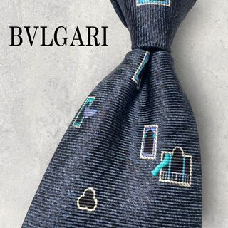 ブルガリ(BVLGARI)の美品 BVLGARI ブルガリ 窓柄 パネル柄 雲 ネクタイ ネイビー 紺(ネクタイ)