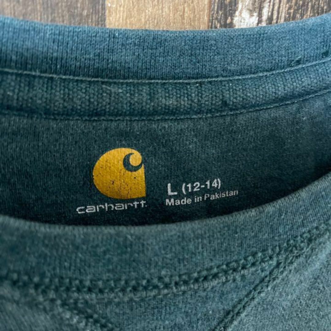 carhartt(カーハート)のカーハート グリーン系 L トレーナー ロゴ 古着 90s 長袖 スウェット レディースのトップス(トレーナー/スウェット)の商品写真