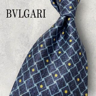 ブルガリ(BVLGARI)の美品 BVLGARI ブルガリ セッテピエゲ ドット柄 格子柄 ネクタイ 紺(ネクタイ)