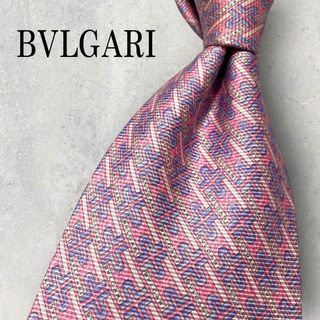 ブルガリ(BVLGARI)の美品 BVLGARI ブルガリ セッテピエゲ ロゴストライプ ネクタイ ピンク(ネクタイ)