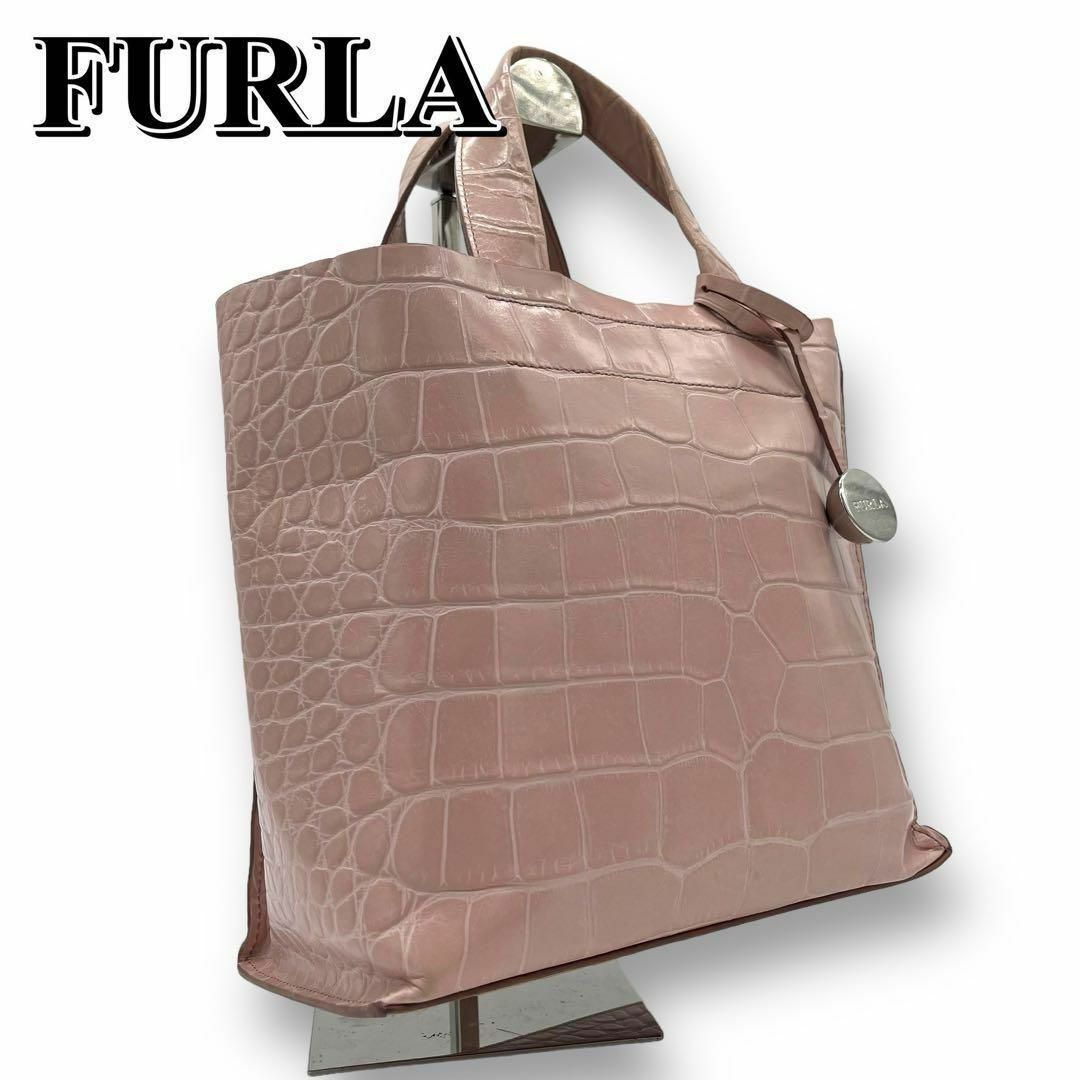 FURLA - FURLA《フルラ》 クロコ型押し ハンド トート バッグ FURLA - FURLA《フルラ》 クロコ型押し ハンド トート バッグ